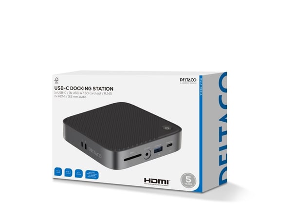 DELTACO - Dockningsstation - USB-C - 2 x HDMI - 1GbE