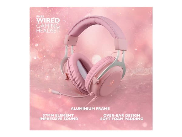DELTACO GAMING Pink Line PH85 - Hodesett - full størrelse - kablet - 3,5 mm jakk - rosa