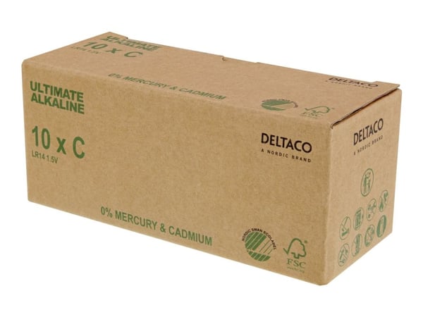 Deltaco ULTB-LR14-10P, Kertakäyttöinen akku, C, Alkali, 1,5 V, 10 kpl, Cd (kadmium), Hg (elohopea), Pb (lyijy)