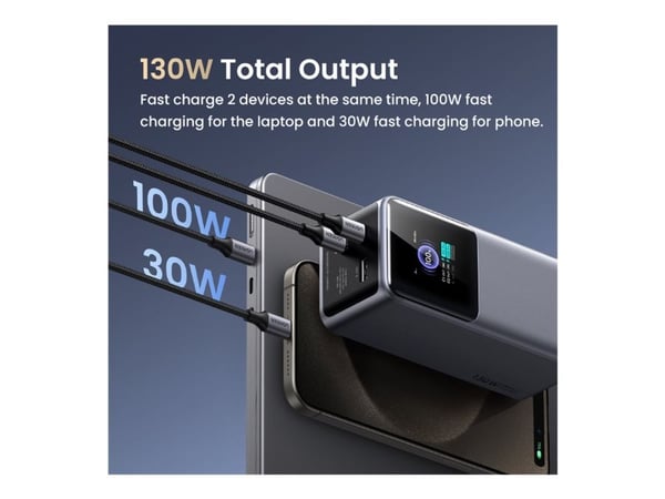 Ugreen 20000mAh 130W Fast Charging Powerbank, 20000 mAh, Litium, Harmaa
