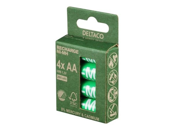DELTACO - Batteri - Svaneøkomerket 4 x AA / HR6 - NiMH - (ladbare) - 2500 mAh