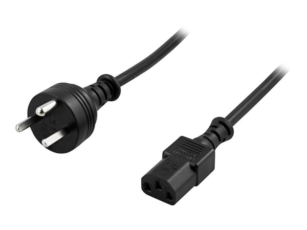 DELTACO DEL-109DK - Strømkabel - Afsnit 107-2-D1 (han) lige til IEC 60320 C13 lige - AC 250 V - 10 A - 2 m - sort - Tanska