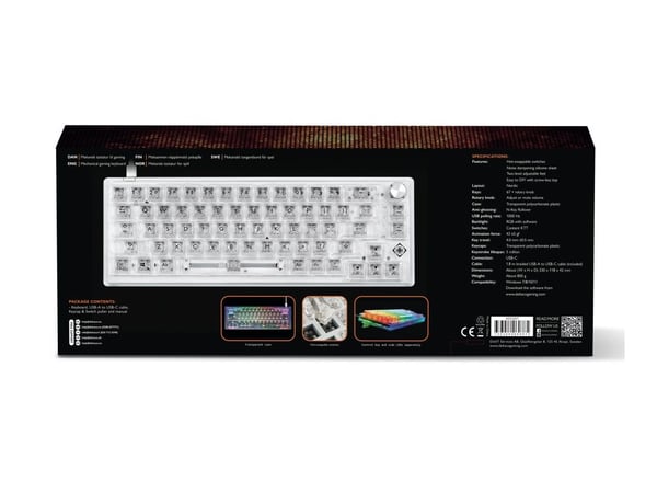 DELTACO GAMING DK460 - Tangentbord - varmbytbara switchar - 65% - bakgrundsbelysning - USB - QWERTY - amerikansk - tangentbrytare: KTT - transparent