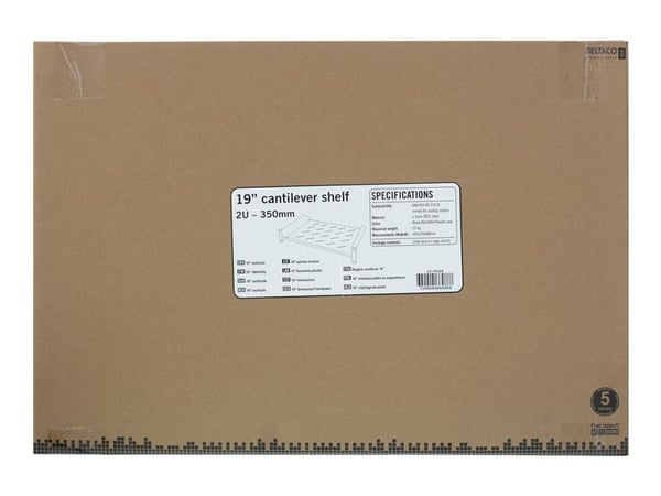DELTACO 19-FH09 - Rack-hylle - svart, RAL 9004 - 2U - 19"