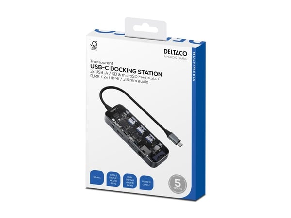 DELTACO - Dockningsstation - USB-C - HDMI - 1GbE