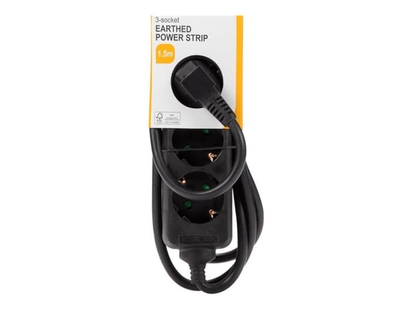 Deltaco Earthed power strip 3x CEE 7/3 1x CEE 7/7 1.5m, 1,5 m, Sisätila, Tyyppi F, Type EF (CEE 7/7), Kulmikas, Musta
