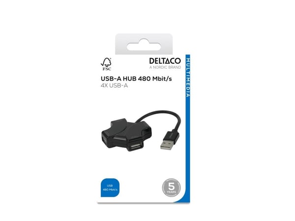 DELTACO - Hub - 480 Mbps - 4 x USB - stasjonær