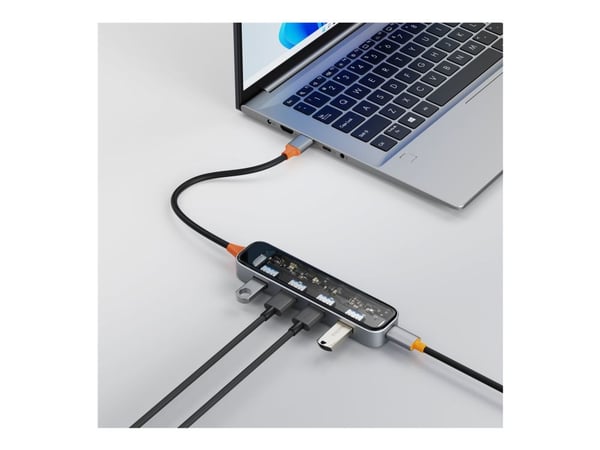 Deltaco USB-A-keskitin, 4x USB-A, 5 Gbit/s, läpinäkyvä, läpinäkyvä