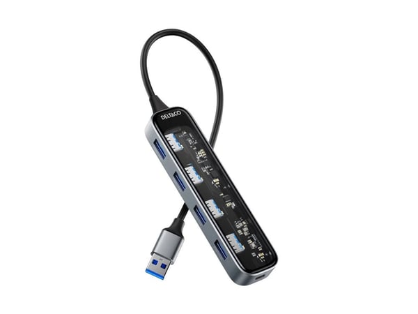 Deltaco USB-A-keskitin, 4x USB-A, 5 Gbit/s, läpinäkyvä, läpinäkyvä