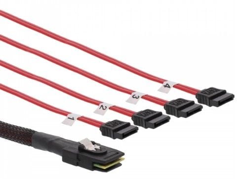 InLine 27610C, 0,5 m, Mini SAS SFF-8087 male, 4x SATA, Uros/uros, Punainen, 48 g