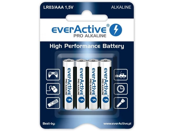 Everactive LR034BLPA, Kertakäyttöinen akku, AAA, Alkali, 1,5 V, 4 kpl, 1300 mAh