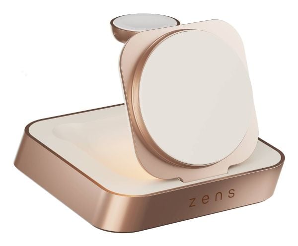 ZENS Nightstand Charger Pro 2 - Limited Edition - trådløst ladestativ + AC-strømadapter - 20 watt - Apple Fast Charge - kobber, hvit