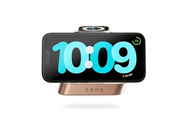 ZENS Nightstand Charger Pro 2 - Limited Edition - trådløst ladestativ + AC-strømadapter - 20 watt - Apple Fast Charge - kobber, hvit