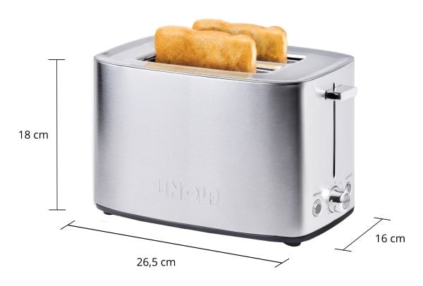 Unold Brødrister Thommy, 2 skive(r), Rustfritt stål, Rustfritt stål, Knapper, Snu, 850 W, 220-240