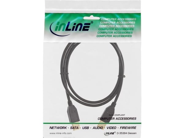 InLine 34310S, 1 m, USB A, USB A, USB 2.0, Hankjønn/hankjønn, Svart