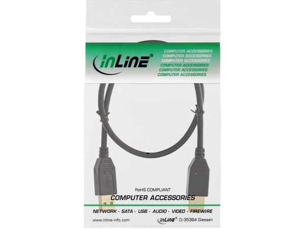 InLine 34318S, 2 m, USB A, USB A, USB 2.0, uros/urosliitin, musta