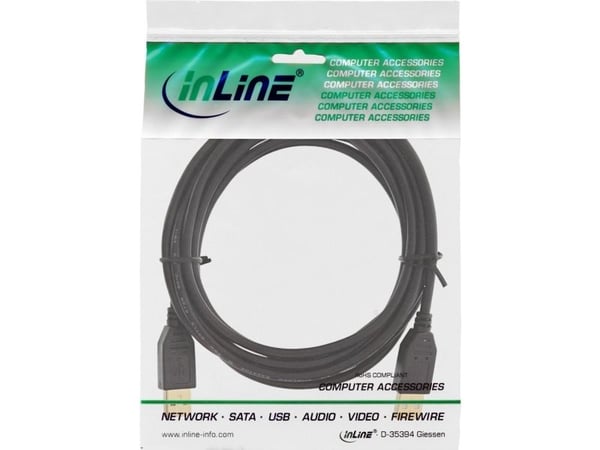 InLine 34330S, 3 m, USB A, USB A, USB 2.0, uros/urosliitin, musta