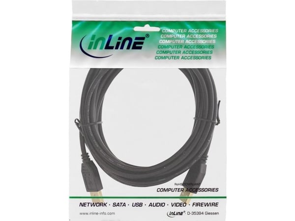 InLine 34350S, 5 m, USB A, USB A, USB 2.0, uros/urosliitin, musta