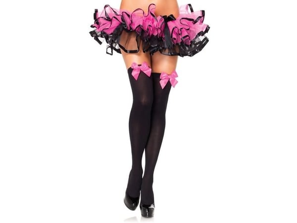 Sorte stockings med neonpink sløjfe