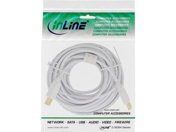 InLine 34550W, 10 m, USB A, USB B, USB 2.0, Uros/uros, Valkoinen