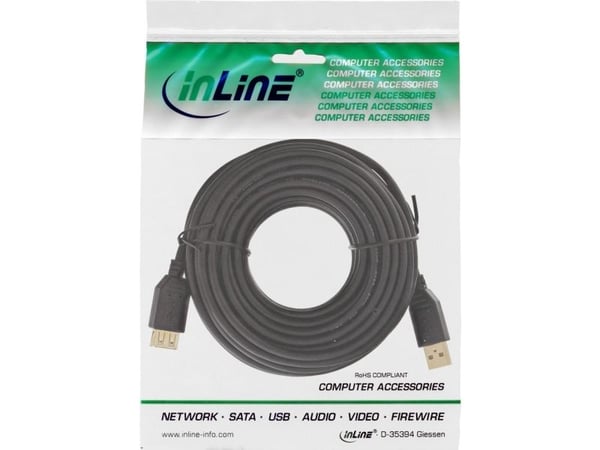 InLine 34611S, 10 m, USB A, USB A, USB 2.0, Hankjønn/hunkjønn, Svart