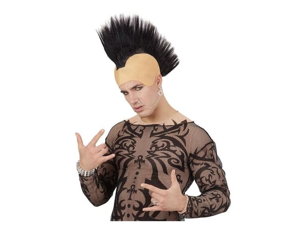 Musta punk-peruukki, kukkakampa