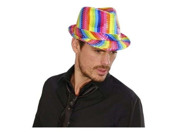 Regnbågsfärgad fedora-hatt