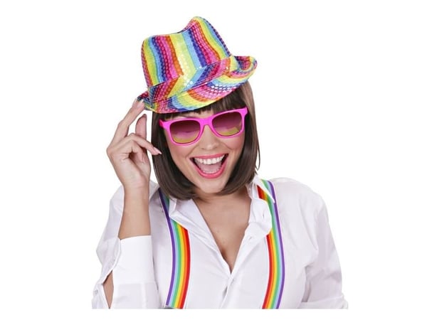 Regnbågsfärgad fedora-hatt