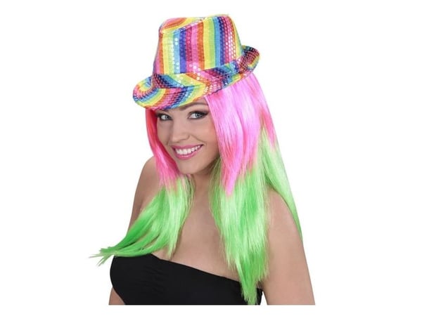 Regnbågsfärgad fedora-hatt