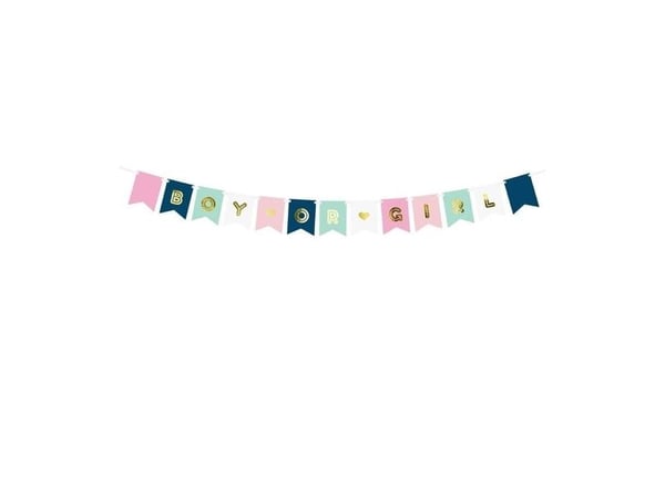 PartyDeco GRL62, Bunting banner, Blå, Gull, Rosa, Hvit, Temafest, 150 mm, 1750 mm, 160 mm