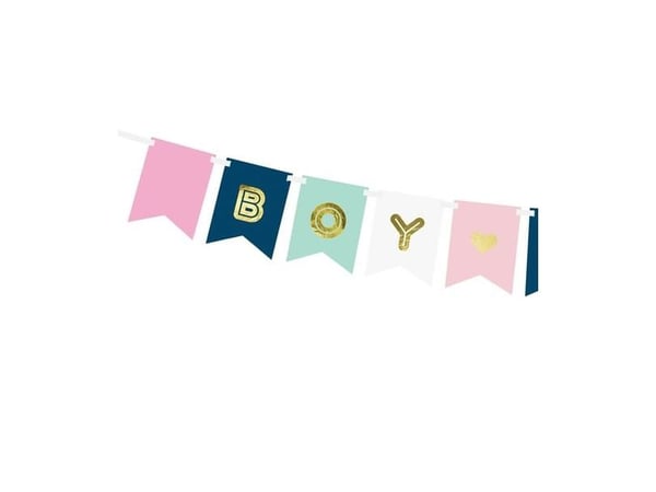 PartyDeco GRL62, Bunting banner, Blå, Gull, Rosa, Hvit, Temafest, 150 mm, 1750 mm, 160 mm