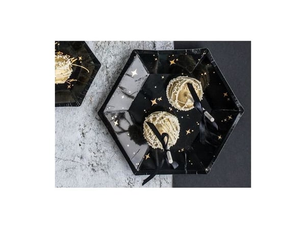 PartyDeco TPP28-010, Plate, Hexagon, Papir, Sort, Mønster, 6 stykker