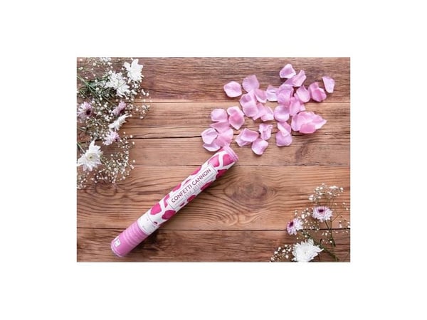 Konfettirør med pink rosenblade, 40 cm