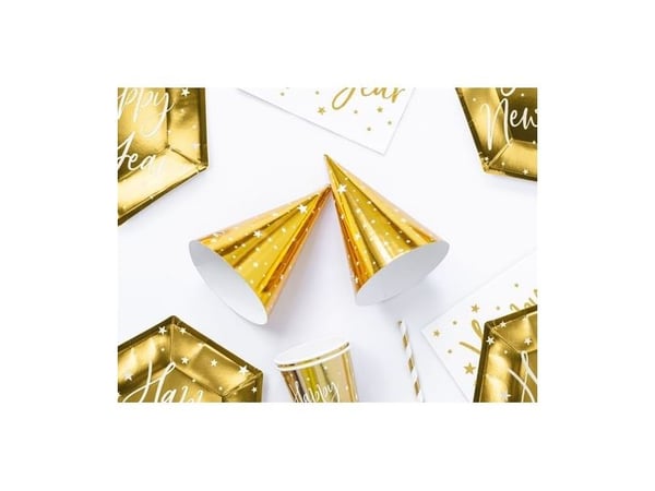 Guld partyhatte, 6 stk.