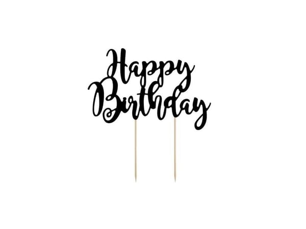 Party Deco tårt-topper Happy Birthday, svart, 22,5 cm (universal)