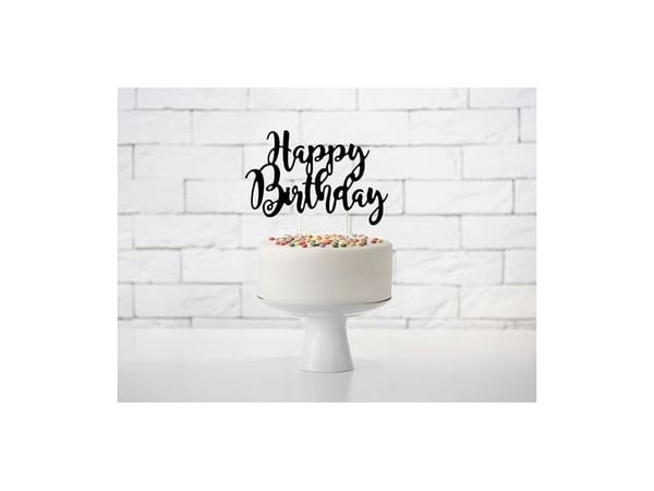 Party Deco tårt-topper Happy Birthday, svart, 22,5 cm (universal)