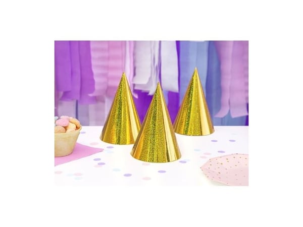 PartyDeco CZAP6-019, Partyhatt, Guld, Födelsedag, 160 mm, 10 cm, 6 styck