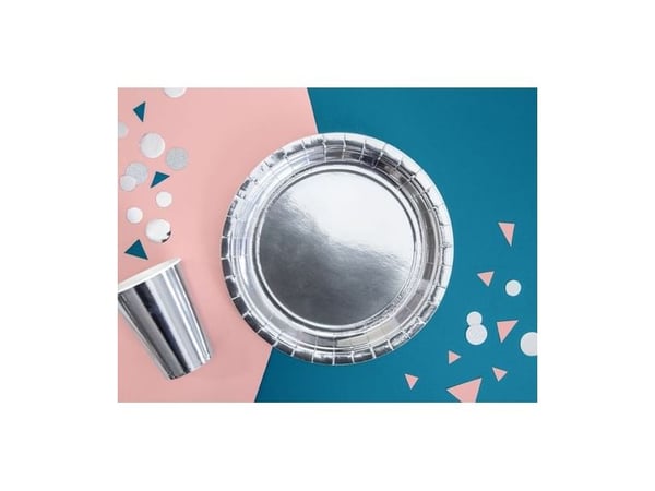 PartyDeco TPP36-018ME, Tallrik, Rund, papper, Silver, Monokromatiskt, 6 styck