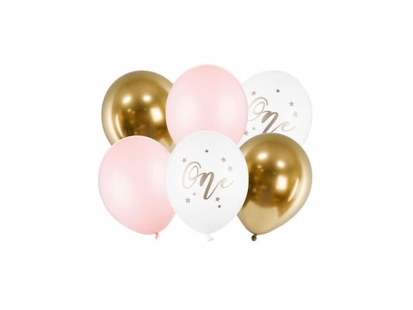 PartyDeco SB14P-307-081B-6, Toy balloon, Gull, Rosa, Hvit, Bursdag, Oval, 30 cm, 6 stykker