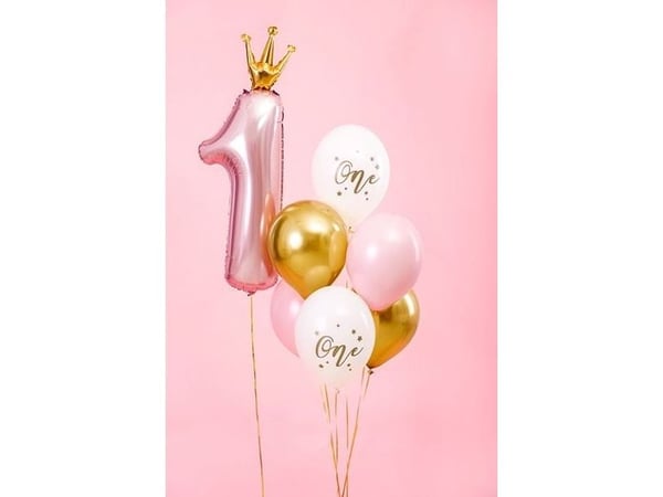 PartyDeco SB14P-307-081B-6, Toy balloon, Gull, Rosa, Hvit, Bursdag, Oval, 30 cm, 6 stykker