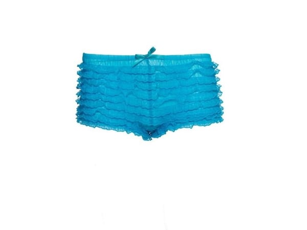 Siniset hotpants röyhelöillä