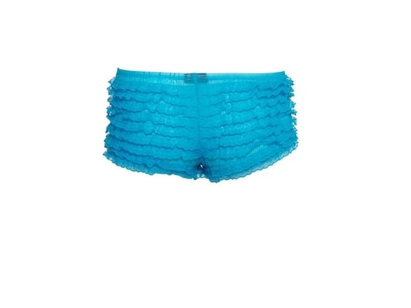 Siniset hotpants röyhelöillä