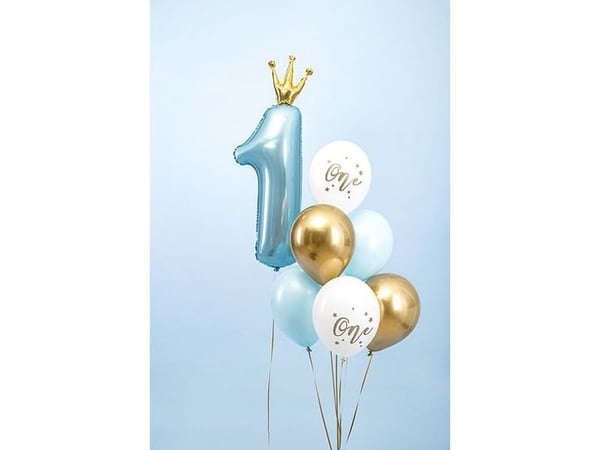 PartyDeco SB14P-307-001J-6, Toy balloon, Blå, Gull, Hvit, Bursdag, Oval, 30 cm, 6 stykker