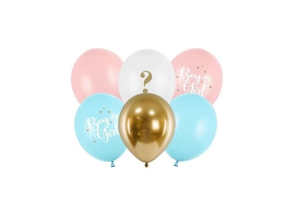 PartyDeco SB14P-308-000-6, Lekeballong, Latex, Blå, Gull, Rosa, Hvit, Temafest, Rund, Engelsk