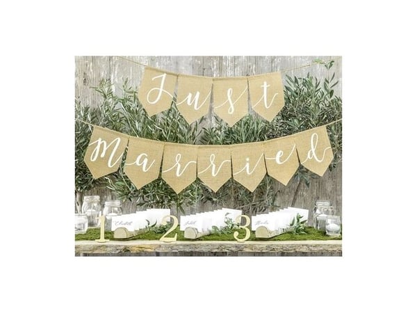 PartyDeco Girlande just married Jute, Garland, Stoff/Tøy, Naturlig, Bryllup, 1,85 m, Gutt/Jente