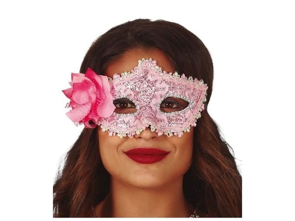Lyserød halvmaske med blomst