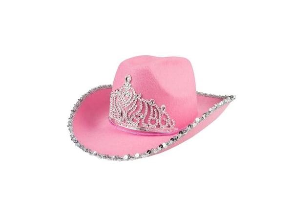 Pink Cowboyhat med pailletter og diadem