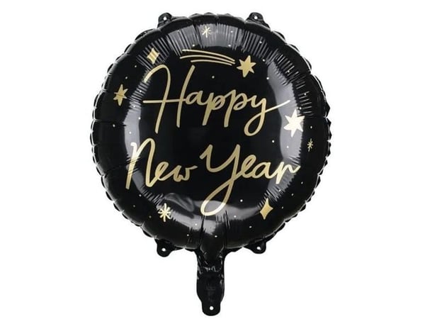 PartyDeco Happy New Year, Lekeballong, Folie, Sort, Bilde, Nyttårsaften, Rund