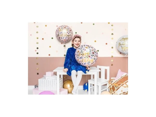 Happy birthday folieballon med blomster