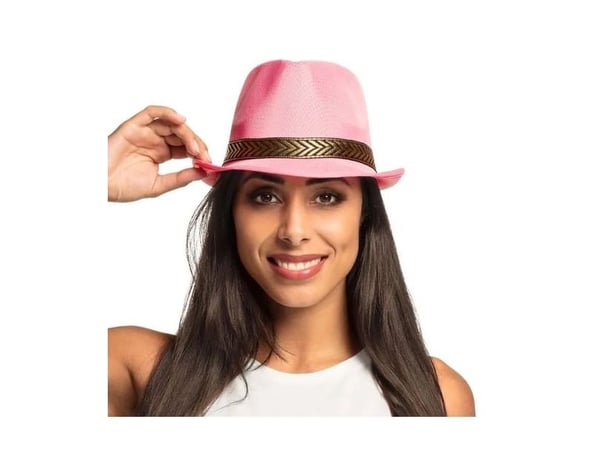 Rosa funky fedora-hatt